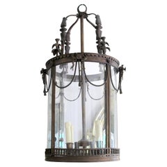 1960s French Louis XVI Style Bronze Lantern with Curved Glass 