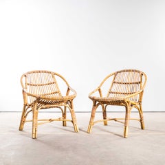 1960's French Low Seat Rattan Armchairs - Pair