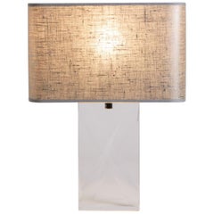 1960s French Lucite Crystal Design Table Lamp with Bespoke Linen Shade in Silve
