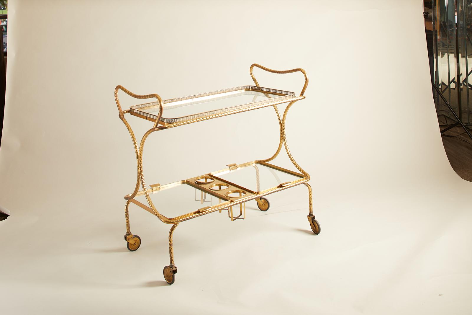 Mid-Century Modern 1960s French Maison Jansen Bar Cart with Wine Caddy