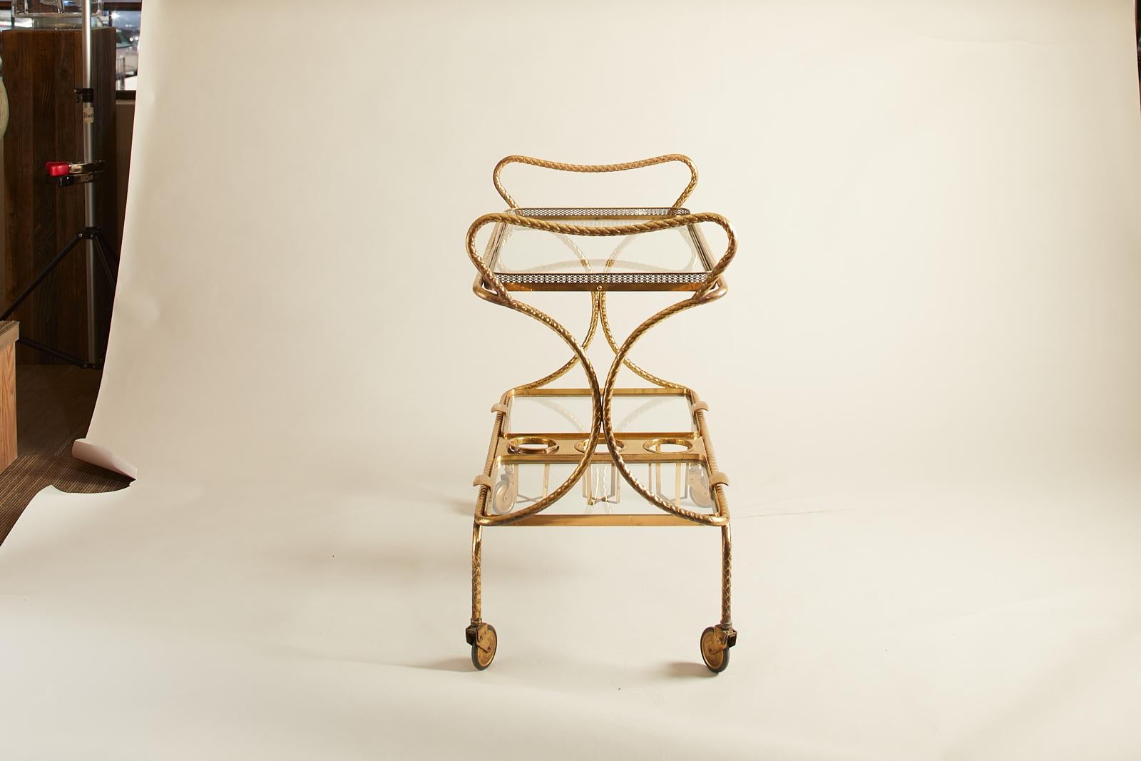 1960s French Maison Jansen Bar Cart with Wine Caddy In Excellent Condition In Aspen, CO