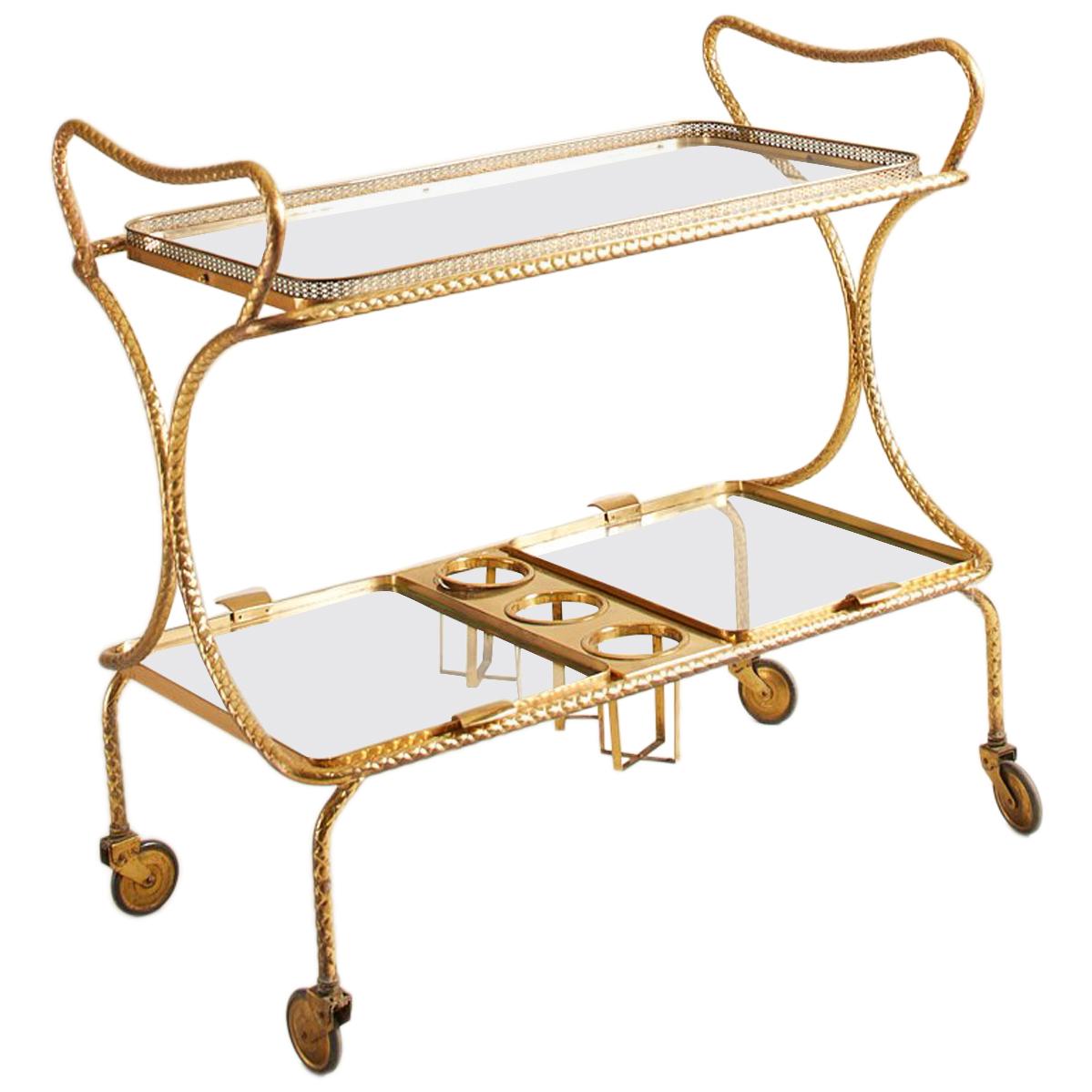 1960s French Maison Jansen Bar Cart with Wine Caddy