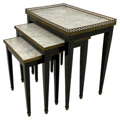 1960s French Marble and Brass Nest of Tables