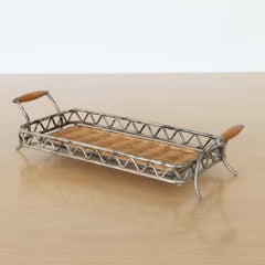Bandeja francesa de metal y ratán de los años 60