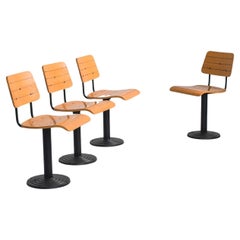 1960s French Metal Chairs with Wooden Seat and Backs, Set of 4