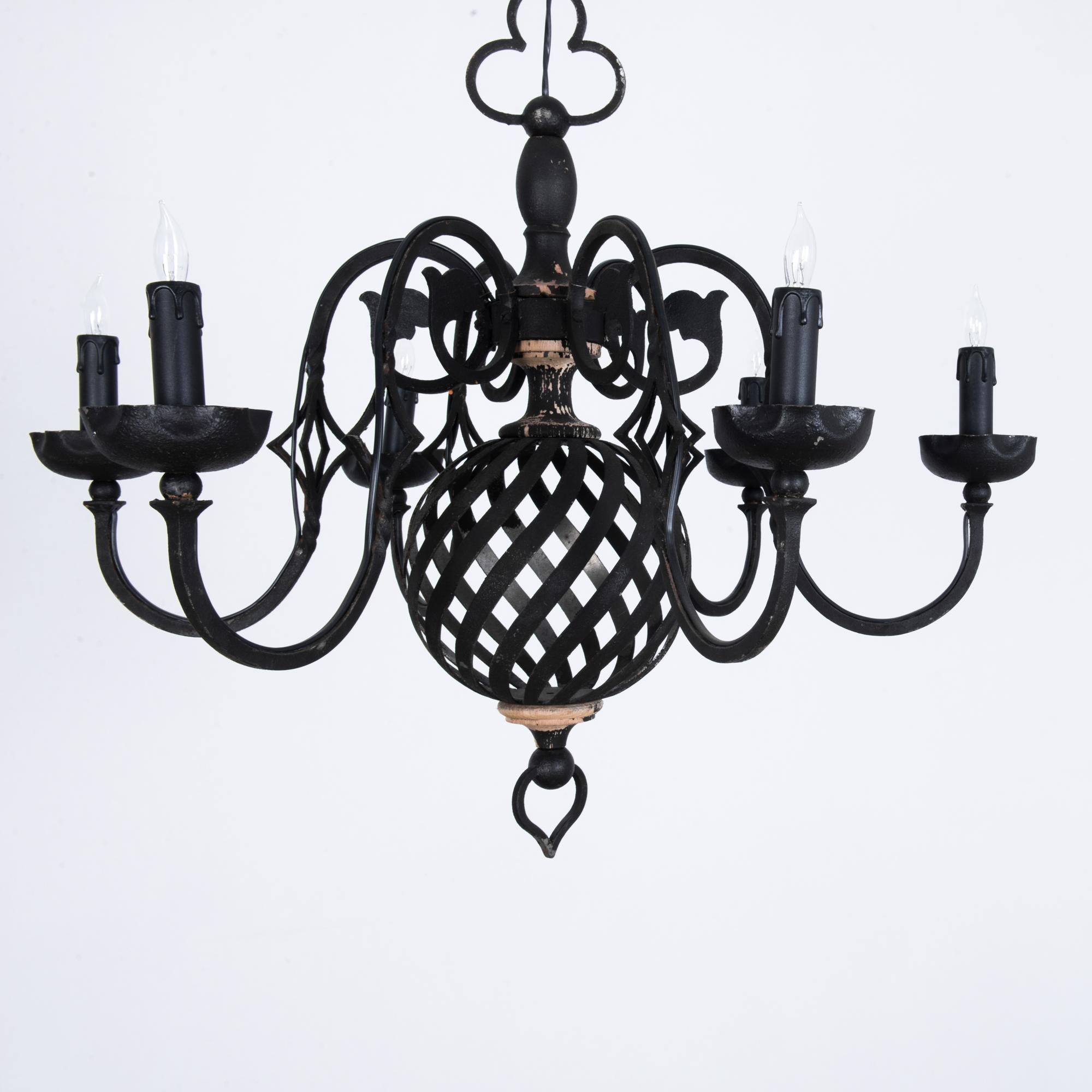 1960s French Metal Chandelier In Good Condition In High Point, NC