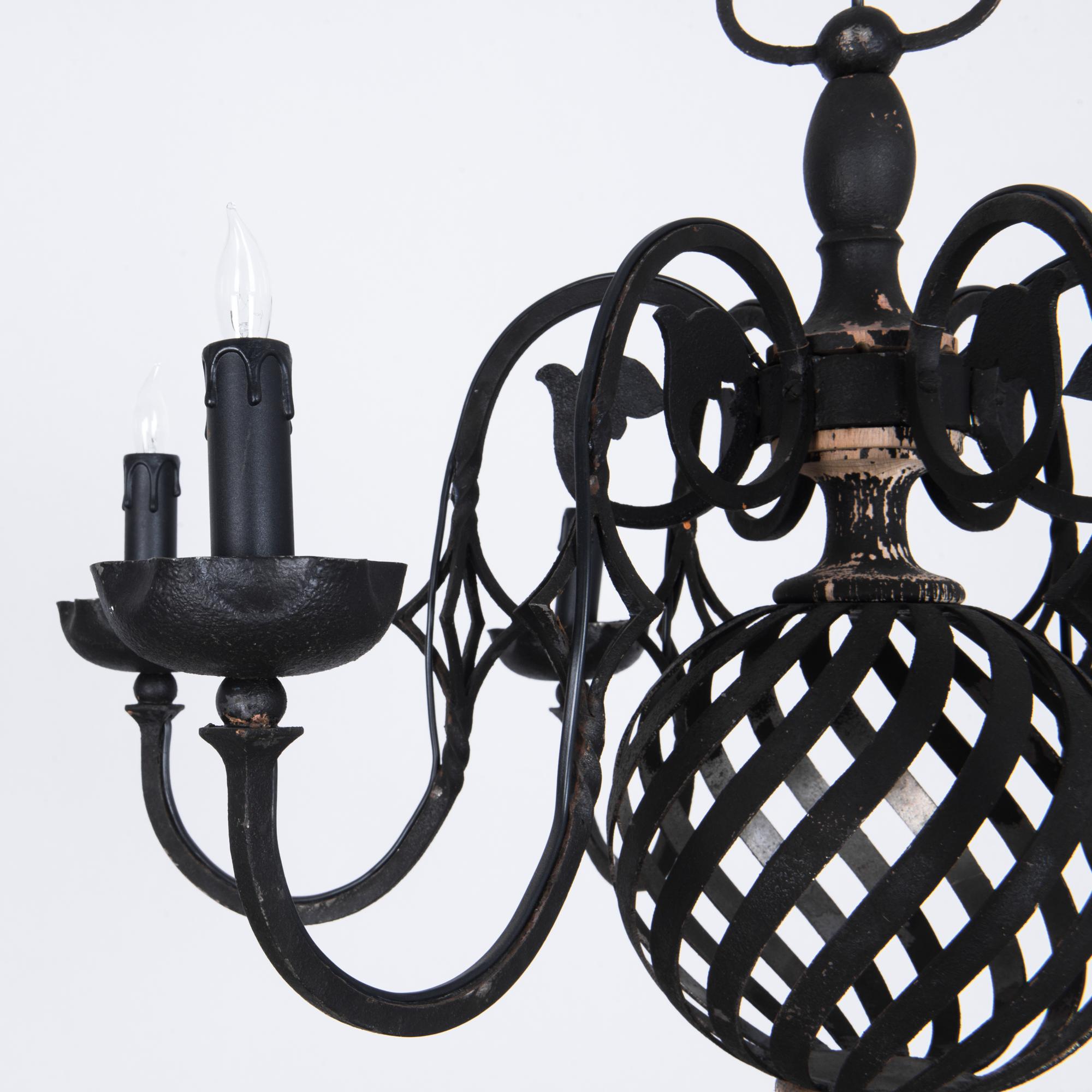 Wrought Iron 1960s French Metal Chandelier