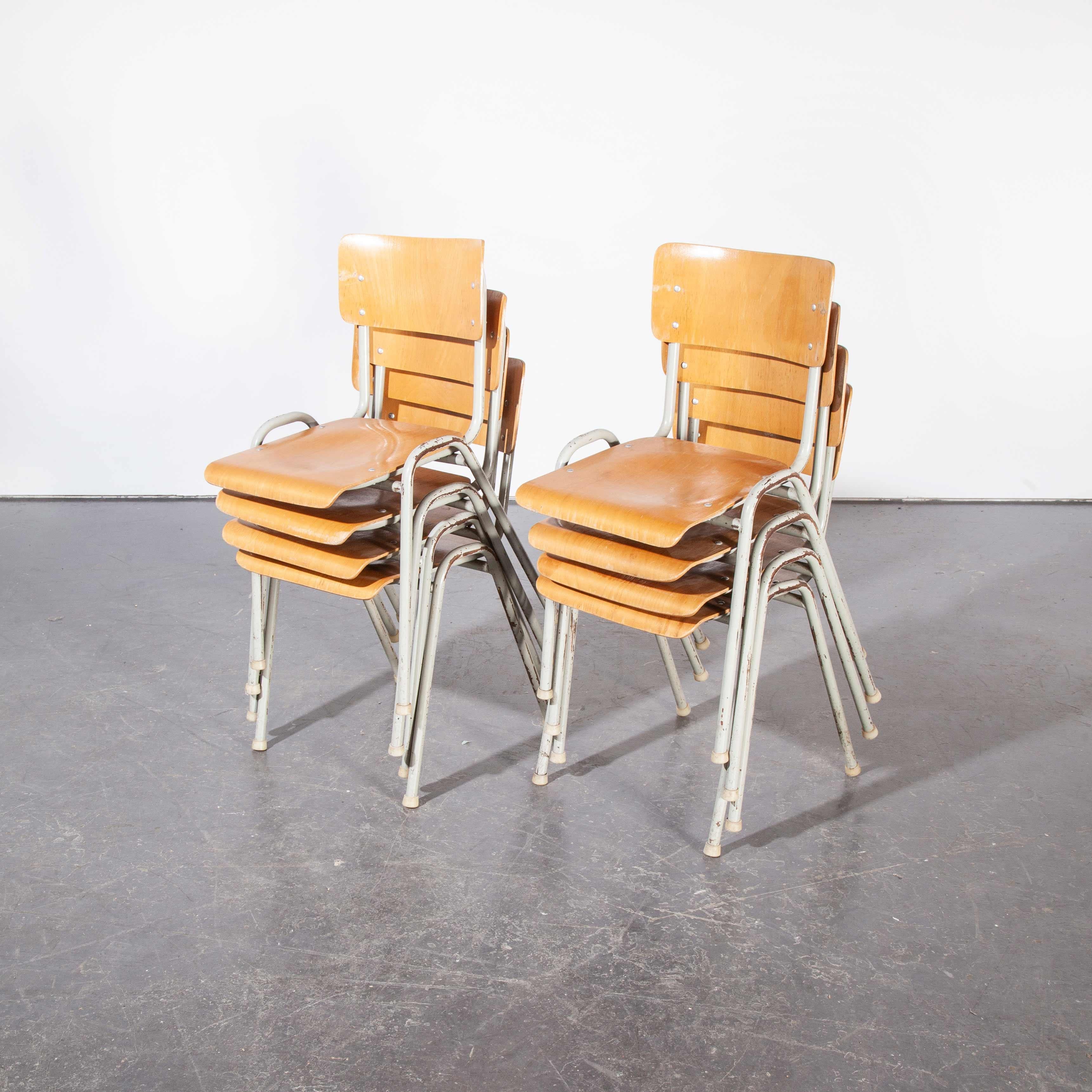 Mid-20th Century 1960s French Metal Framed Stacking University, Dining Chairs, Set Of Eight
