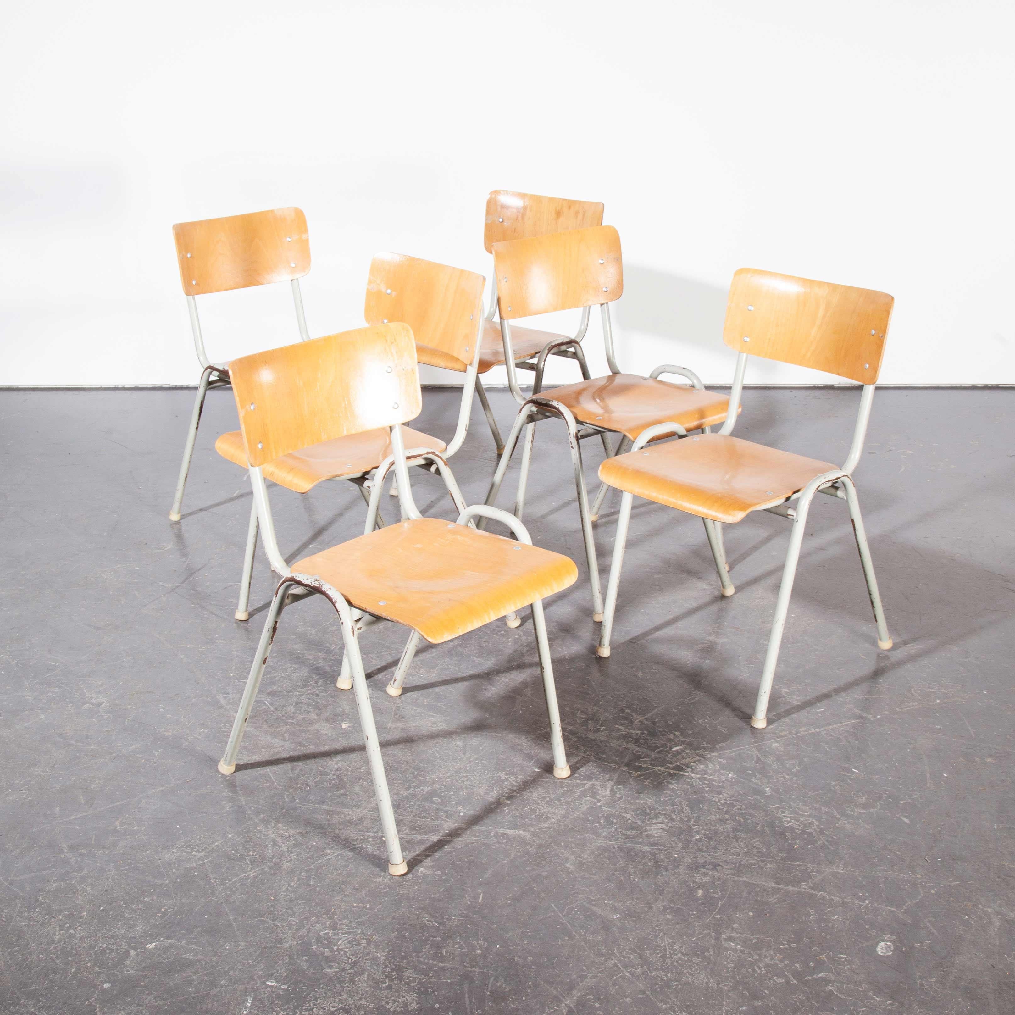 1960s French metal framed stacking university, dining chairs, set of six

1960s French metal framed stacking university, dining chairs, set of six. We sourced these great chairs from a campus in Southern France. Great robust stacking chairs with a