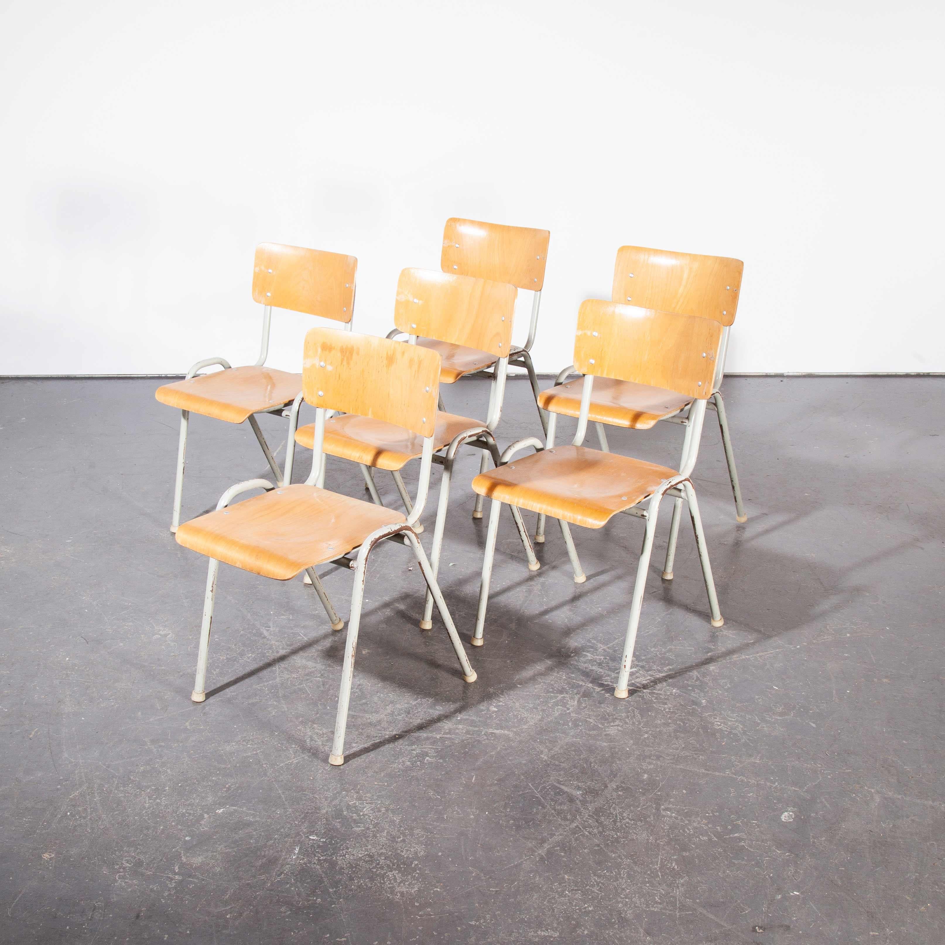 Mid-20th Century 1960s French Metal Framed Stacking University, Dining Chairs, Set of Six