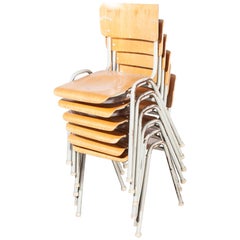 1960s French Metal Framed Stacking University:: Dining Chairs:: Set of Six