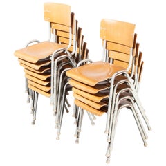 1960s French Metal Framed Stacking University, Dining Chairs, Set of Twelve