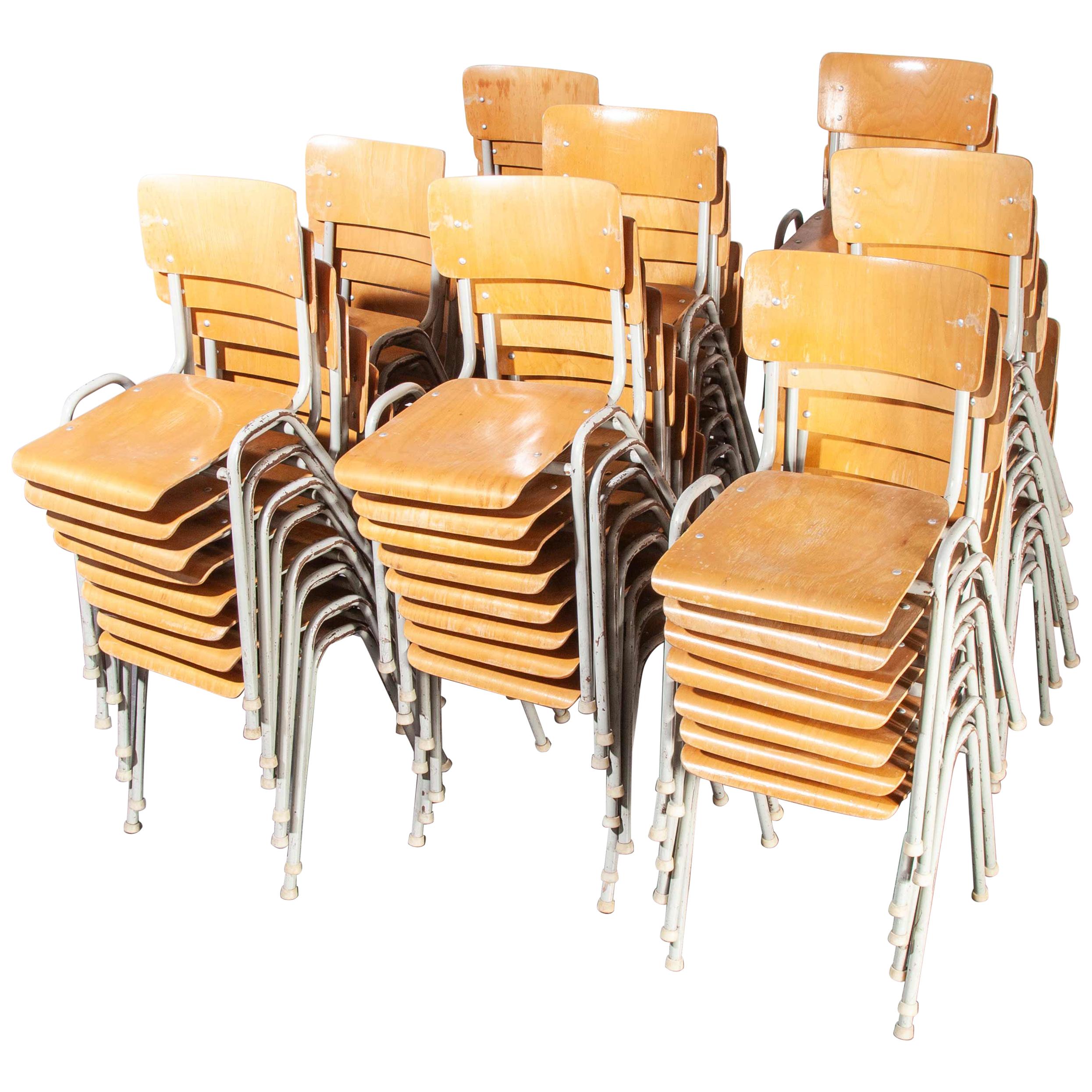 1960s French Metal Framed Stacking University, Dining Chairs, Set Of