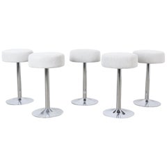 1960s French Metal Hockers with Upholstered Seats, Set of Five