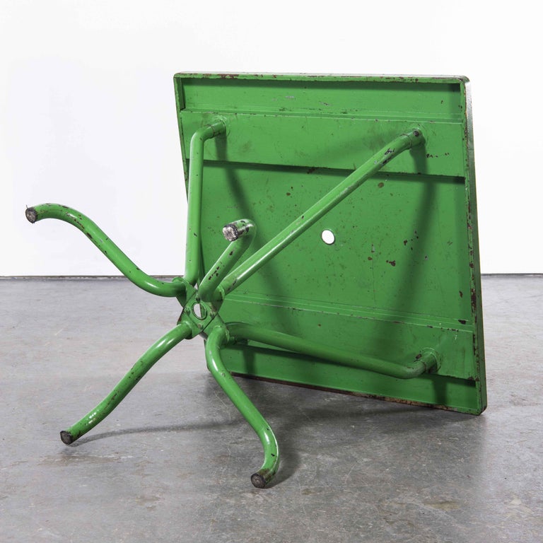 1960's French Metal Outdoor Dining Green Table, Square For Sale at