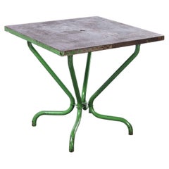 Used 1960's French Metal Outdoor Dining Green Table, Square