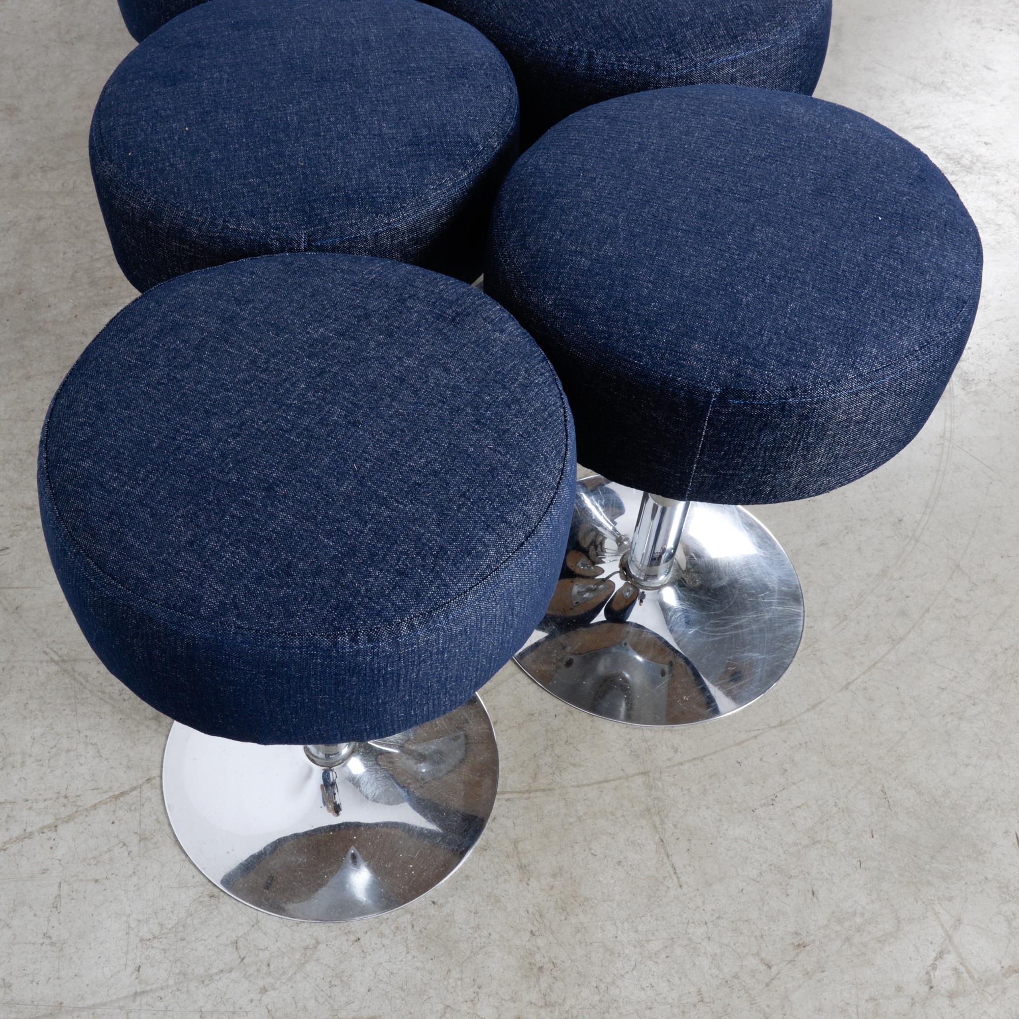 1960s French Metal Stools with Upholstered Seats, Set of Eleven 4
