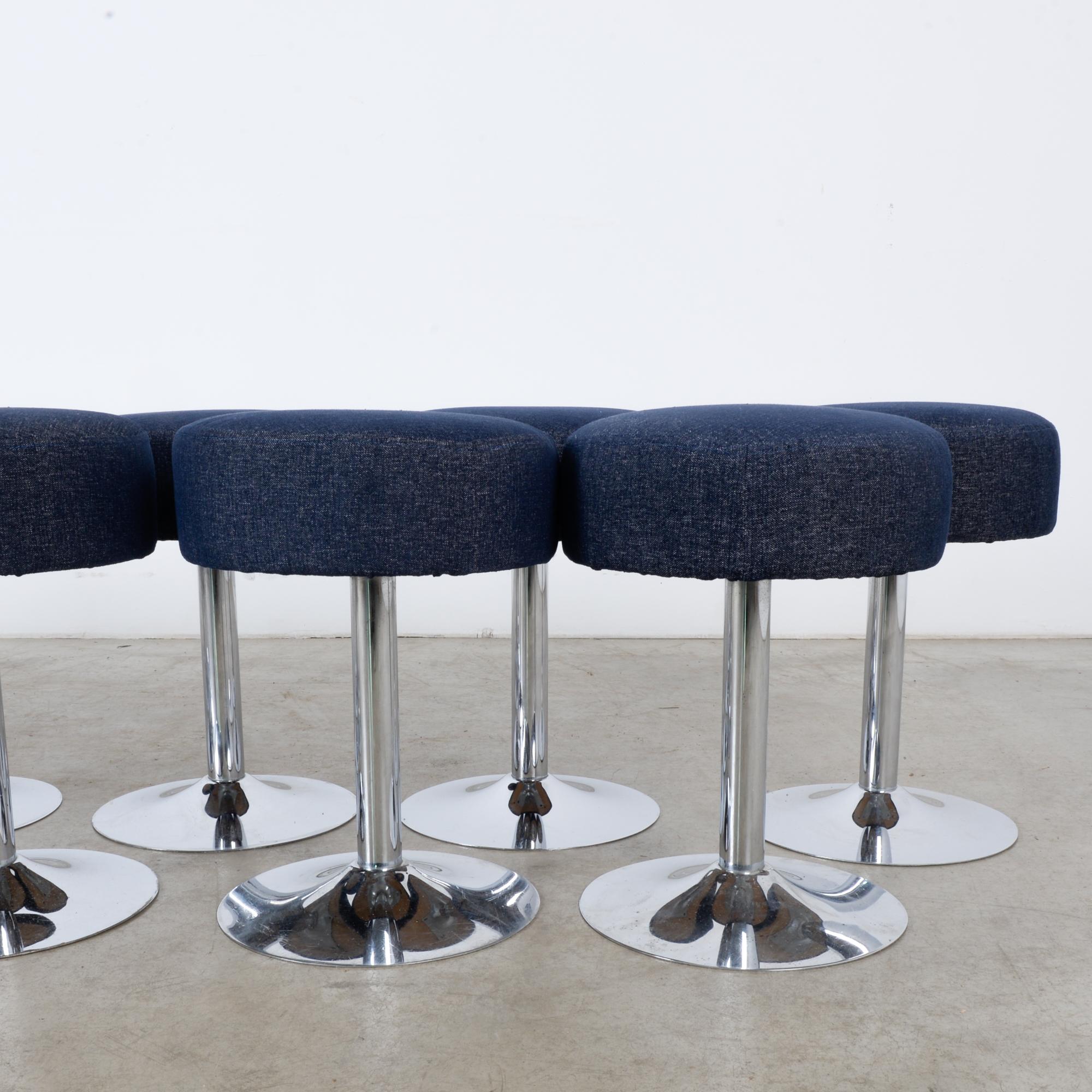 1960s French Metal Stools with Upholstered Seats, Set of Eleven 5