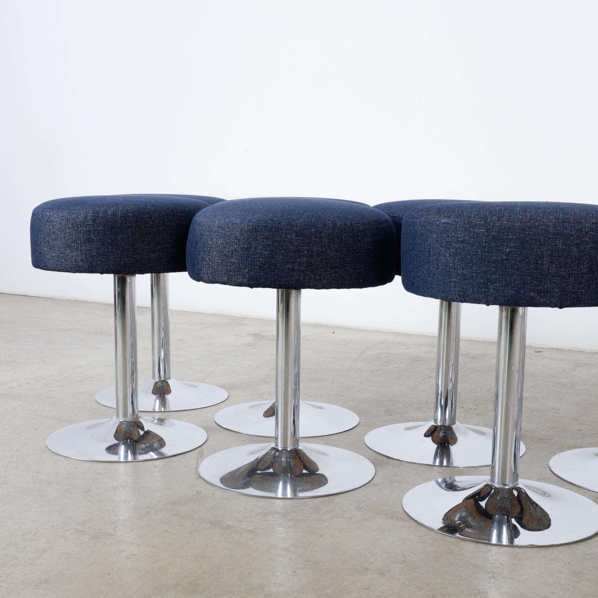 1960s French Metal Stools with Upholstered Seats, Set of Eleven 6