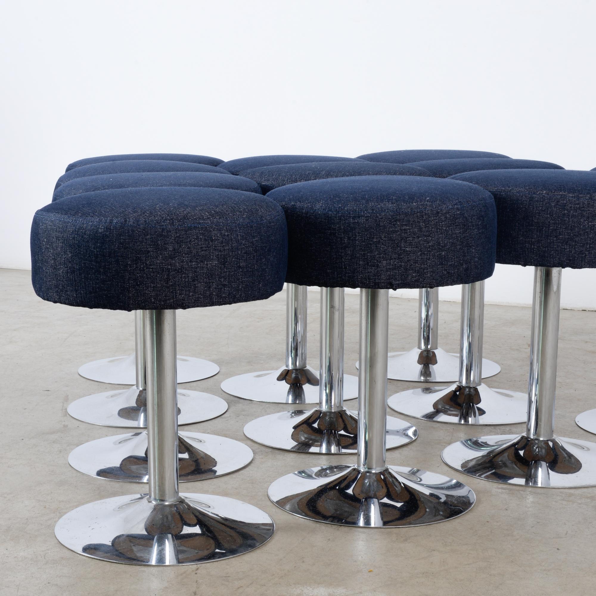 Mid-Century Modern 1960s French Metal Stools with Upholstered Seats, Set of Eleven