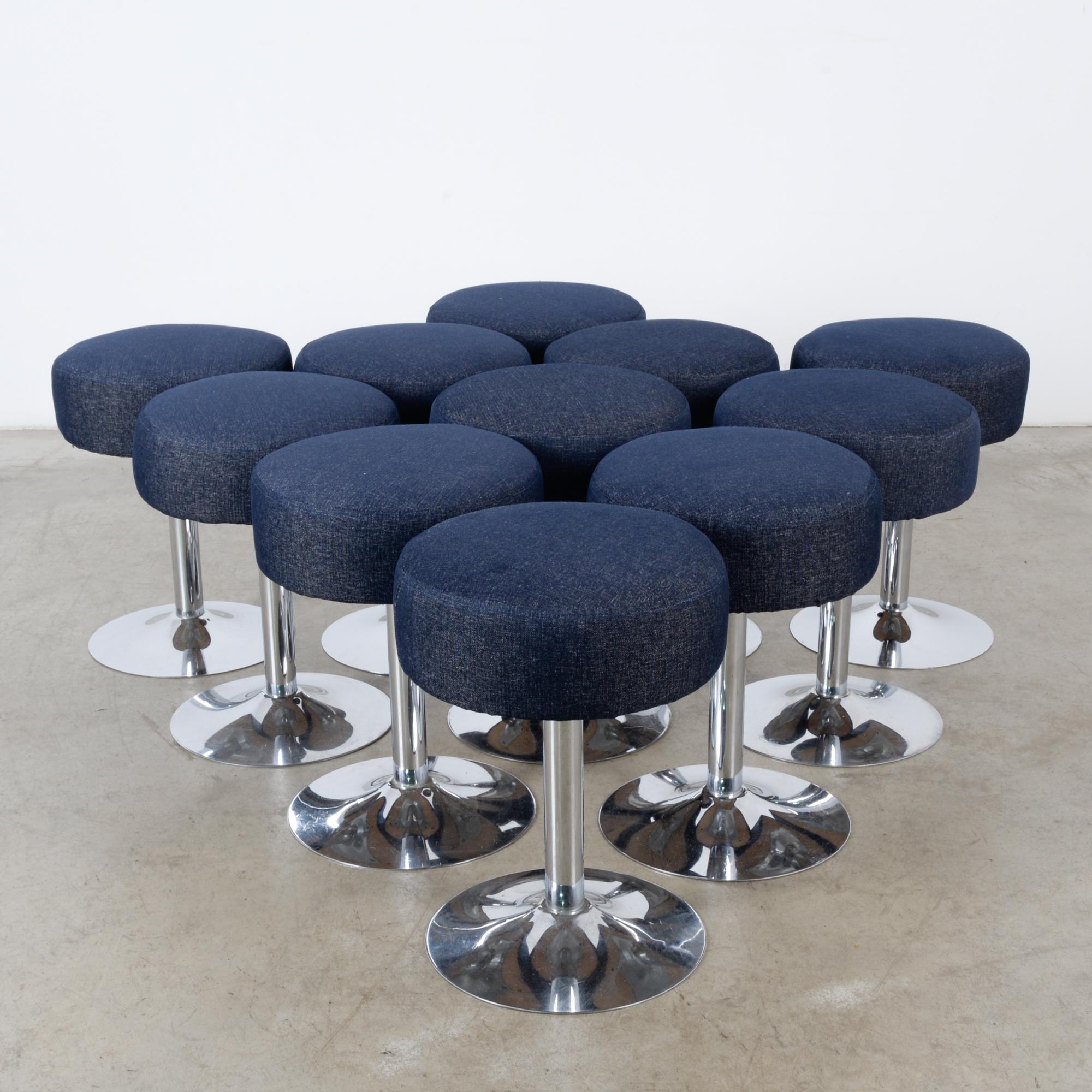 1960s French Metal Stools with Upholstered Seats, Set of Eleven In Good Condition In High Point, NC