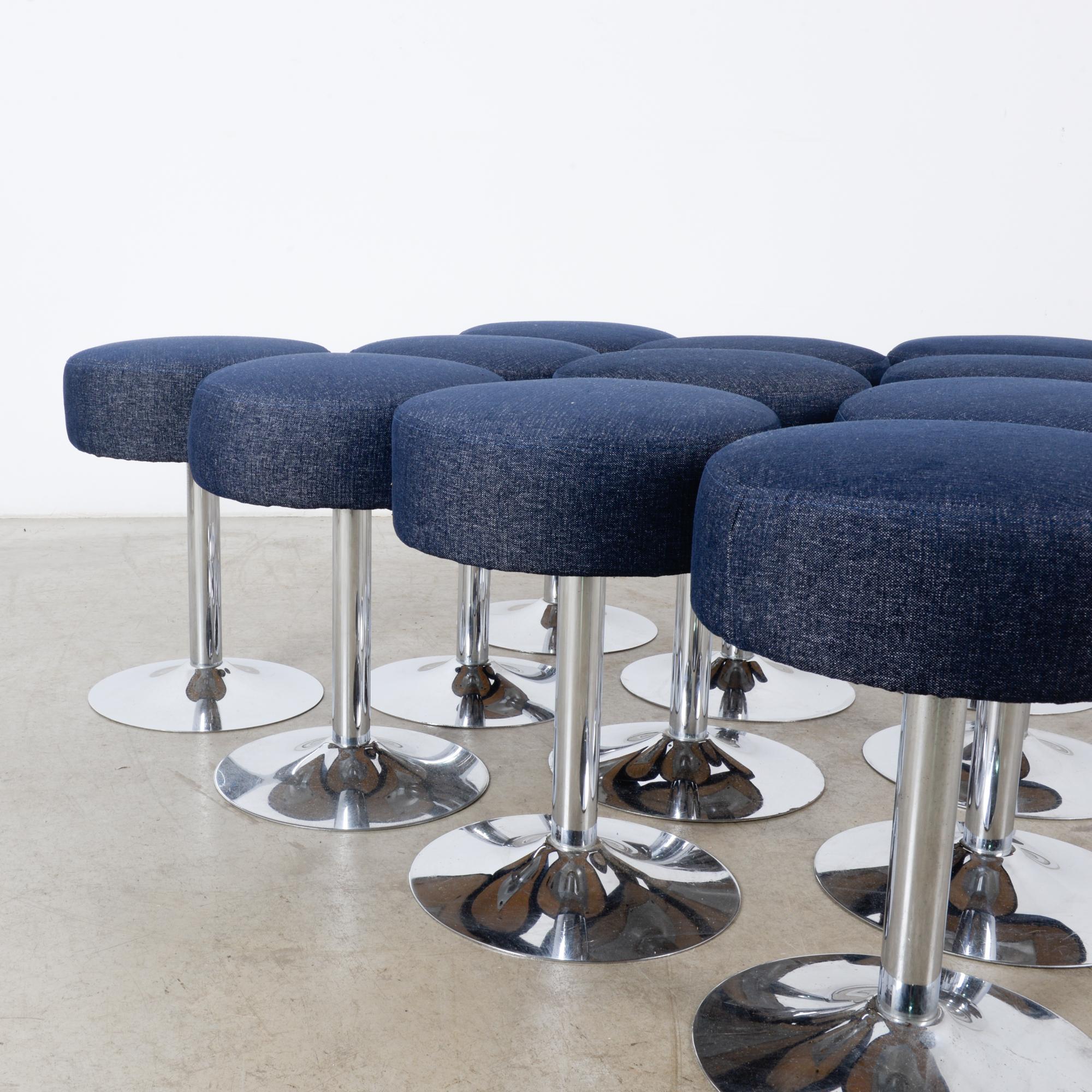 Mid-20th Century 1960s French Metal Stools with Upholstered Seats, Set of Eleven