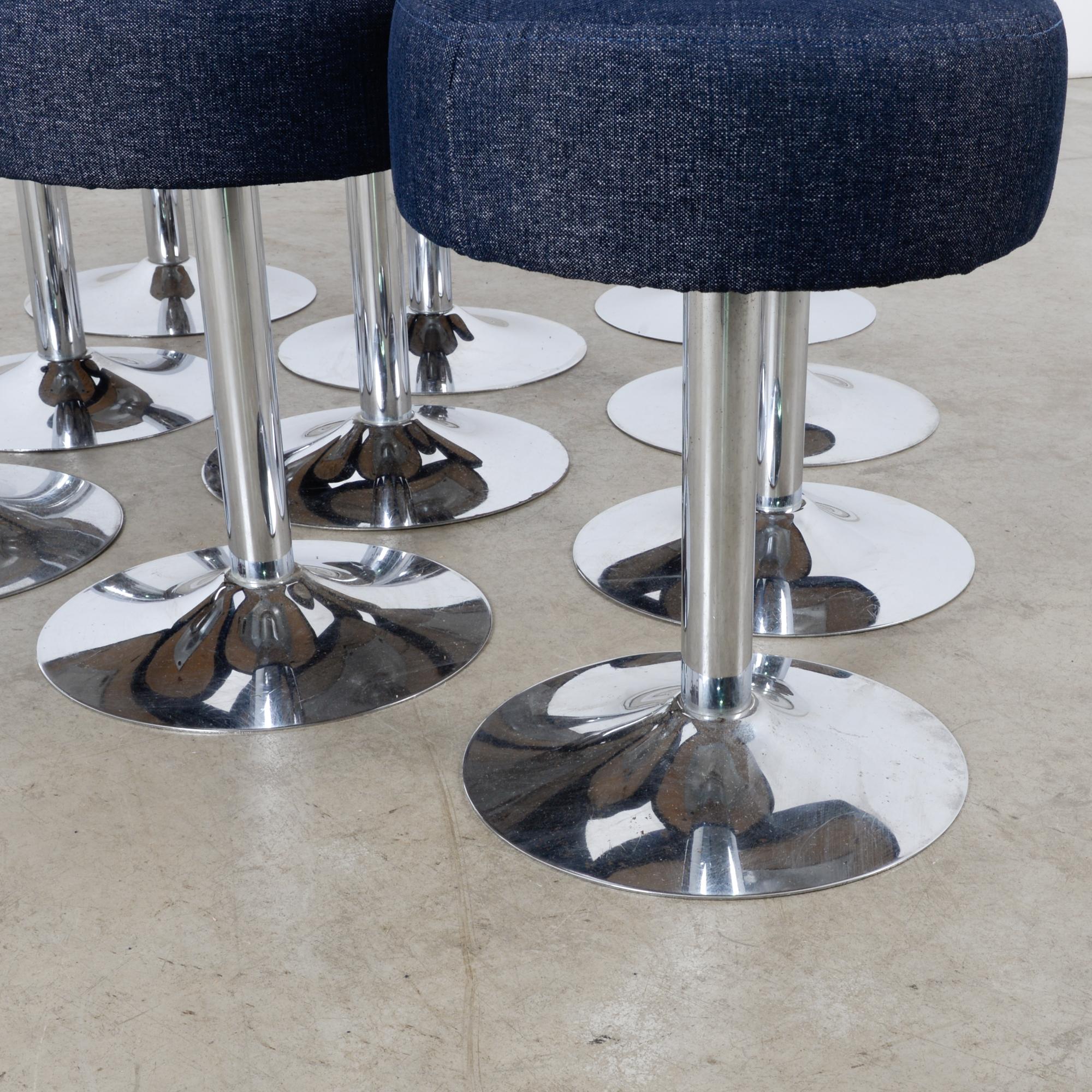 Fabric 1960s French Metal Stools with Upholstered Seats, Set of Eleven