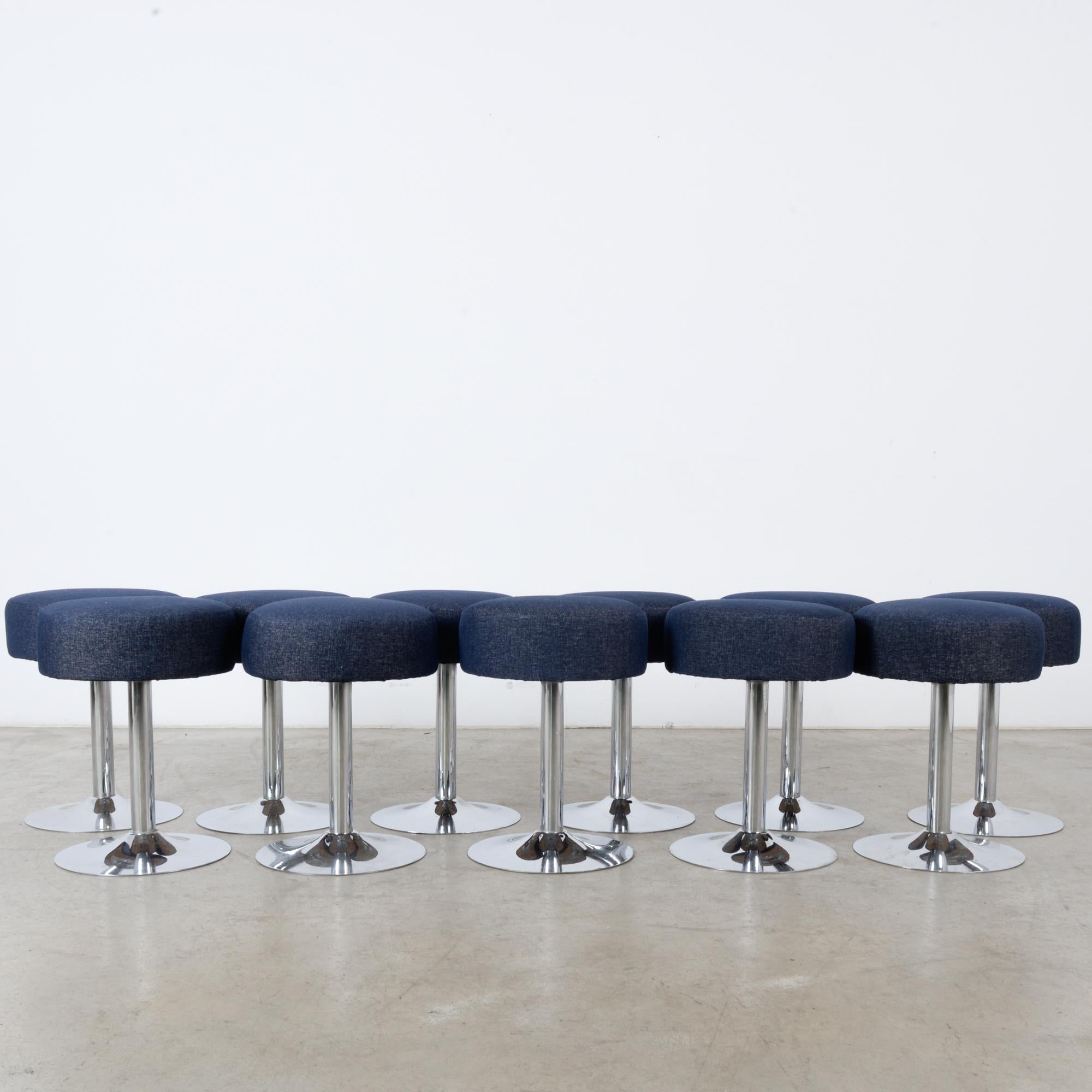 1960s French Metal Stools with Upholstered Seats, Set of Eleven 1