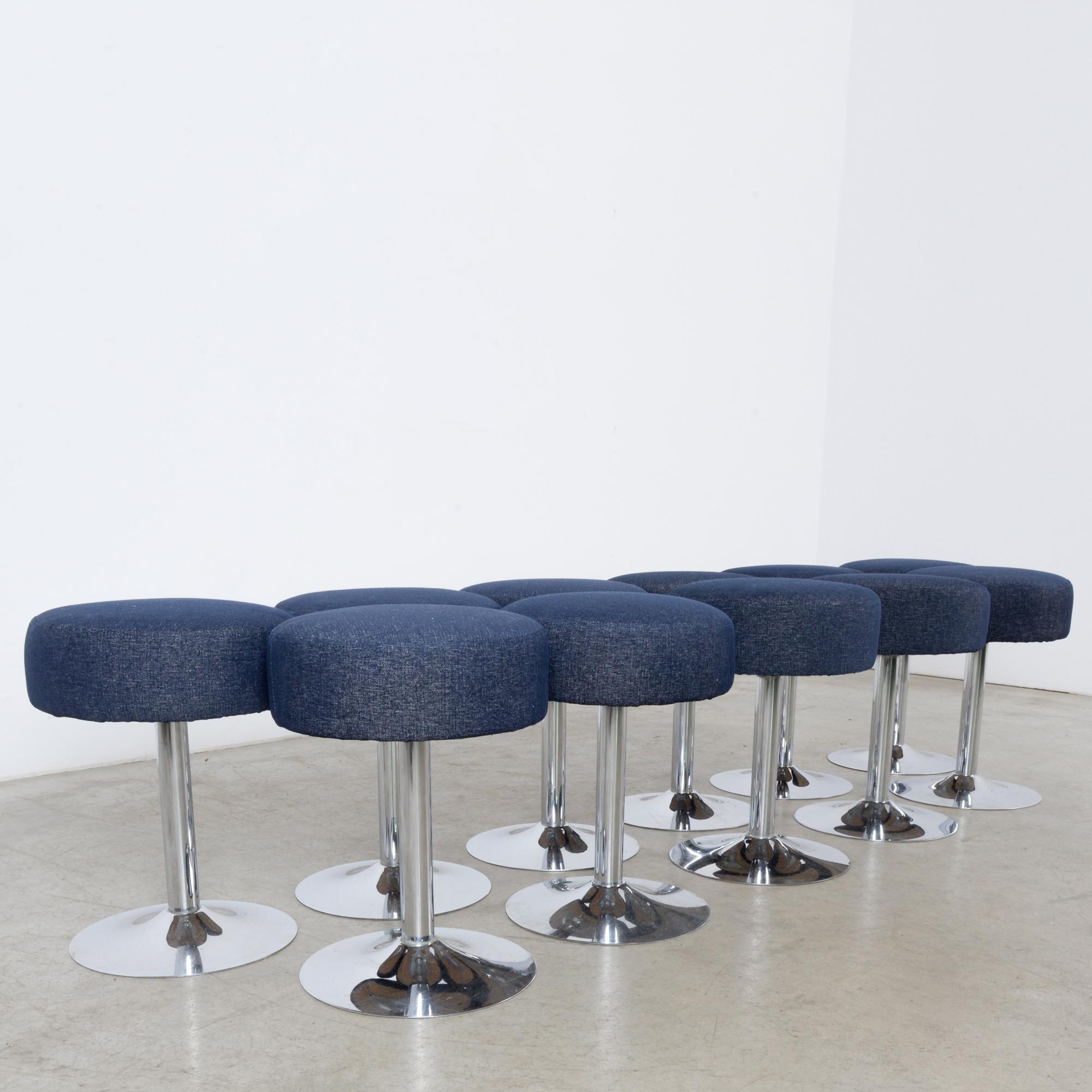 1960s French Metal Stools with Upholstered Seats, Set of Eleven 2