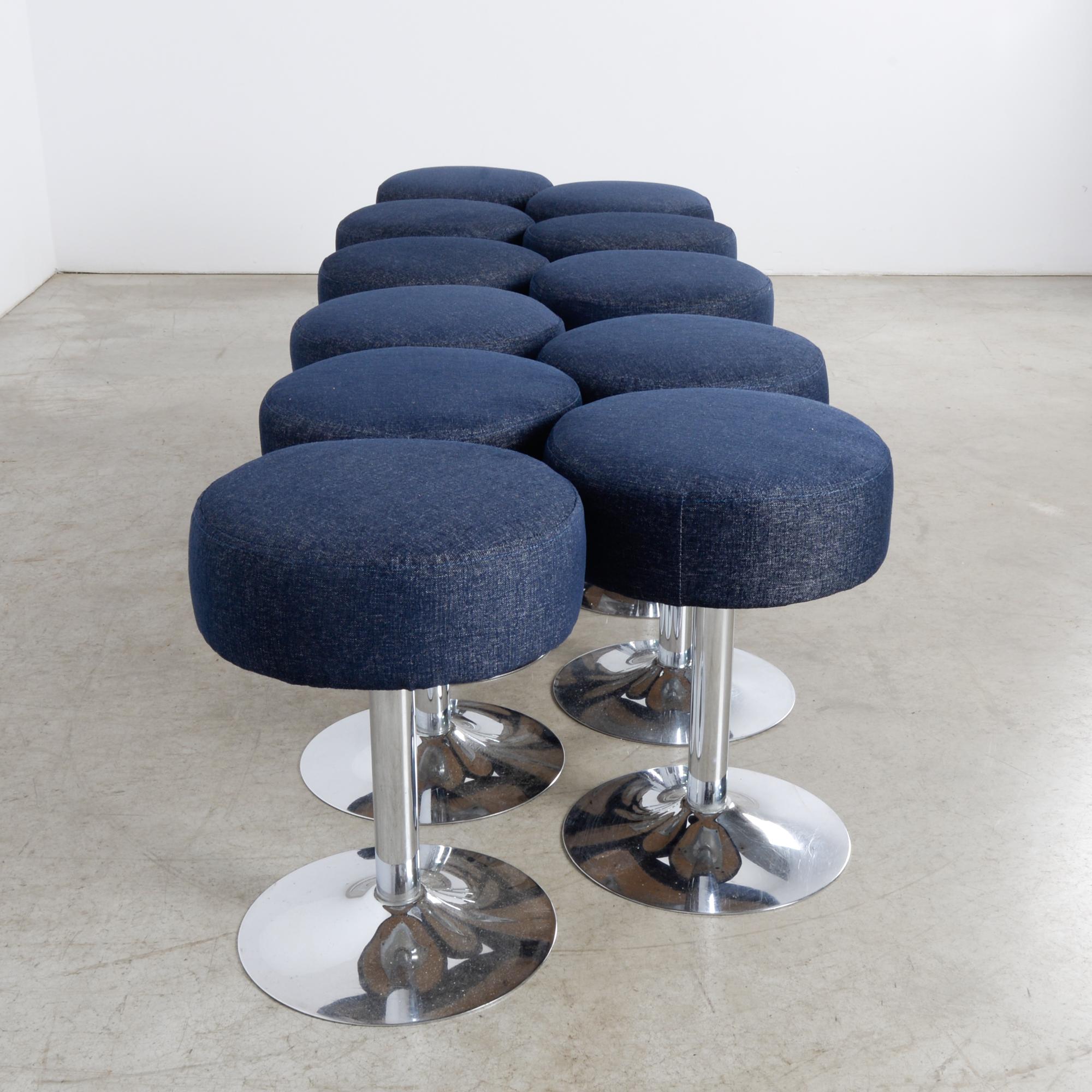 1960s French Metal Stools with Upholstered Seats, Set of Eleven 3