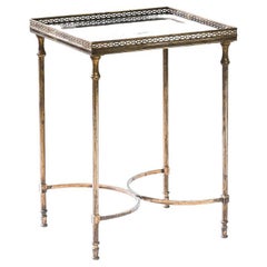 1960s French Metal Table with Glass Top