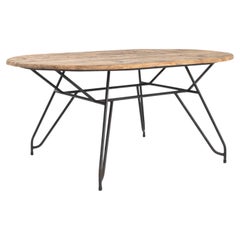 1960s French Metal Table with Wooden Top