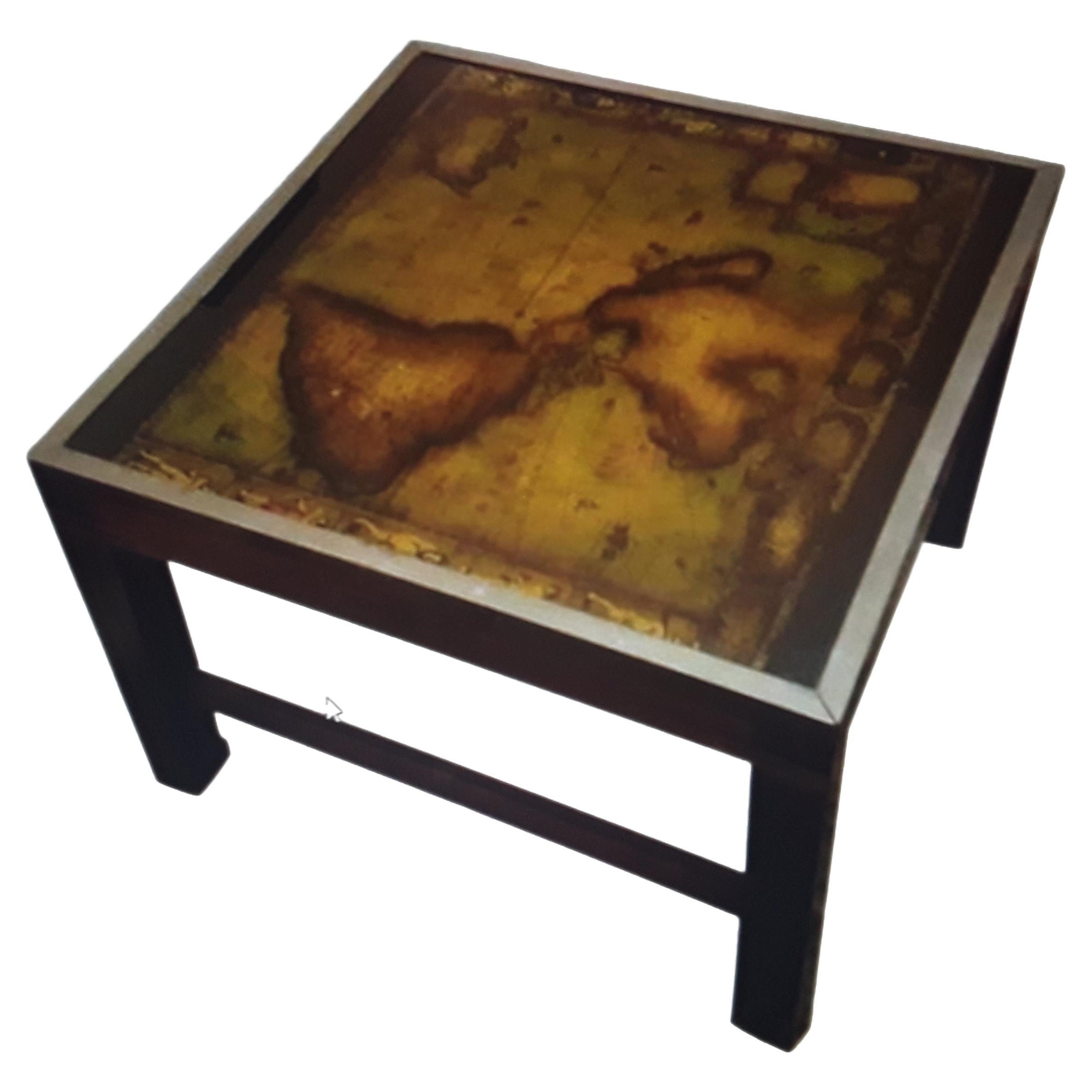 1960s French Mid Century Map N.&S America Campaign Coffee Table by Maison Jansen For Sale