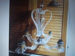 1960's French Mid Century Modern Carved Lucite Feather / Plume Form Chandelier