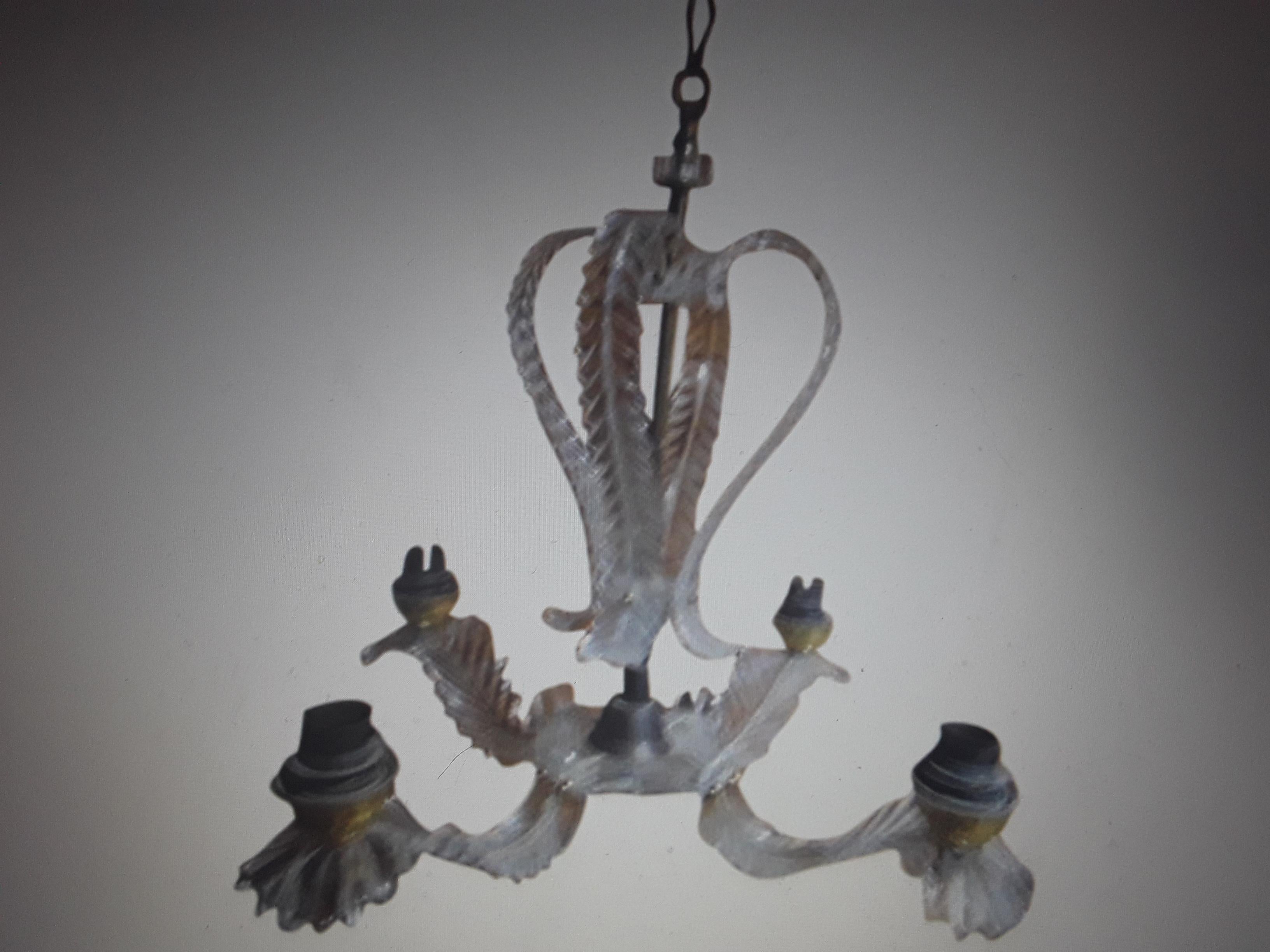 1960's French Mid Century Modern Carved Lucite Feather / Plume Form Chandelier For Sale 1