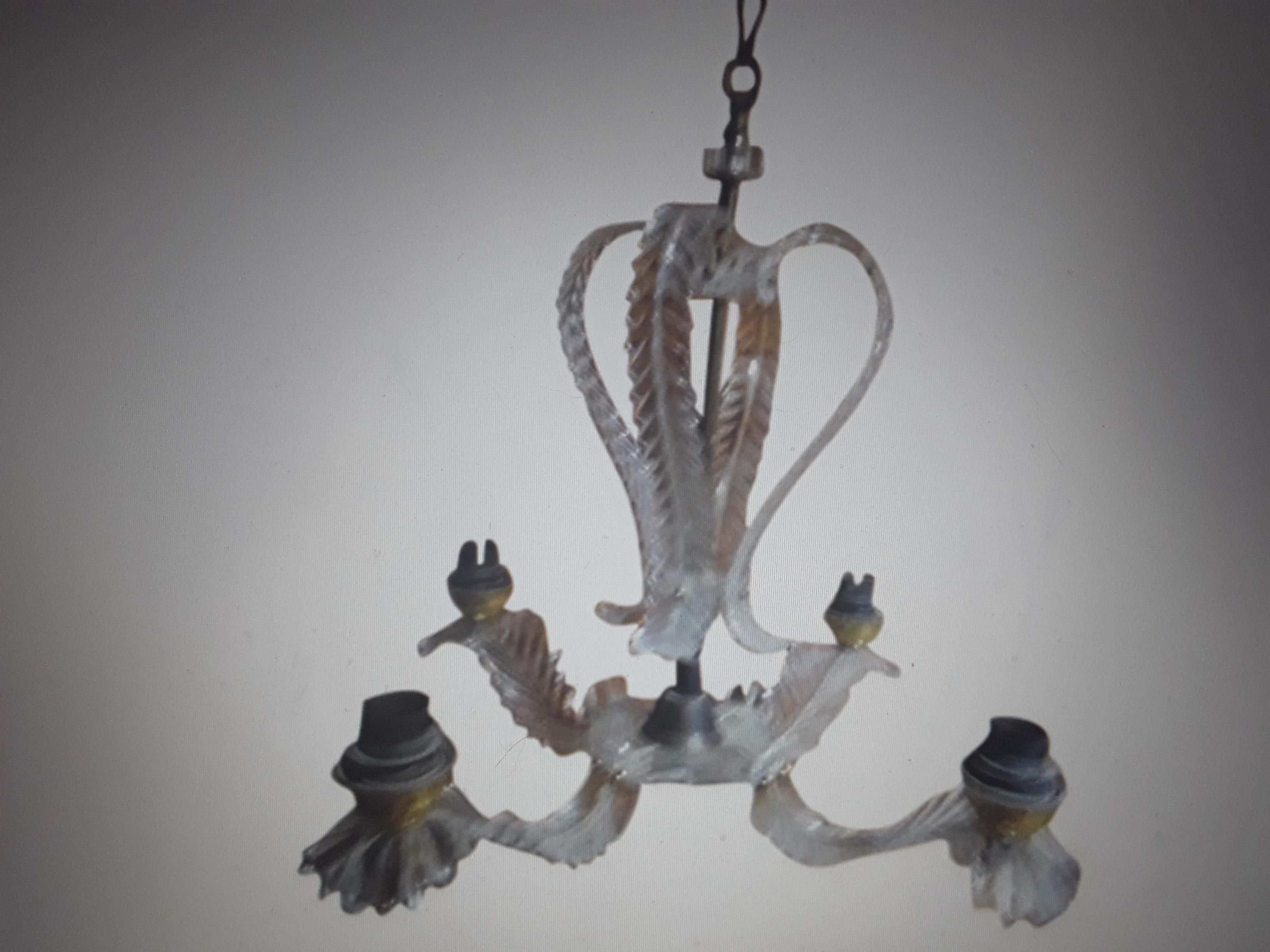 1960's French Mid Century Modern Carved Lucite Feather / Plume Form Chandelier For Sale 2