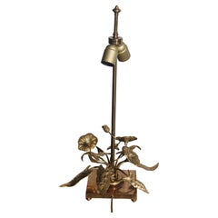 1960s French Mid Century Modern Gilt Bronze FloralTable Lamp att. Maison Charles