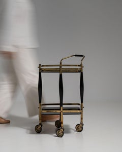 1960s French Mid-Century Scandinavian Brass & Glass Bar Cart