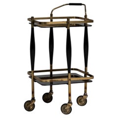 1960s French Mid-Century Scandinavian Brass & Glass Bar Cart