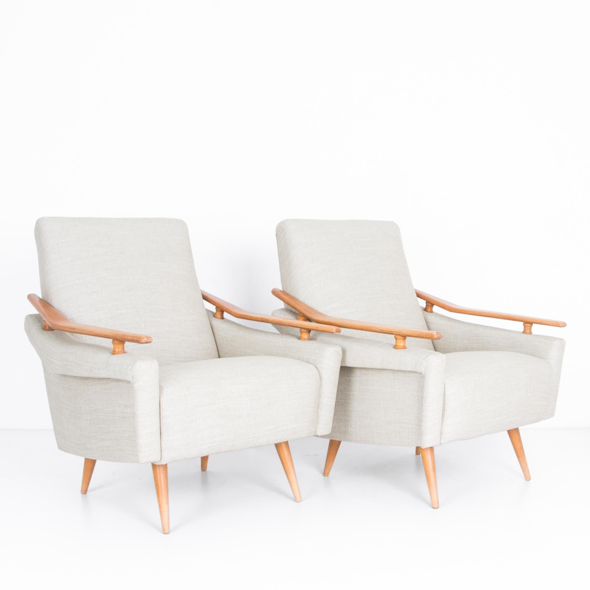 Wood 1960s French Mid-Century Modern Armchairs, a Pair