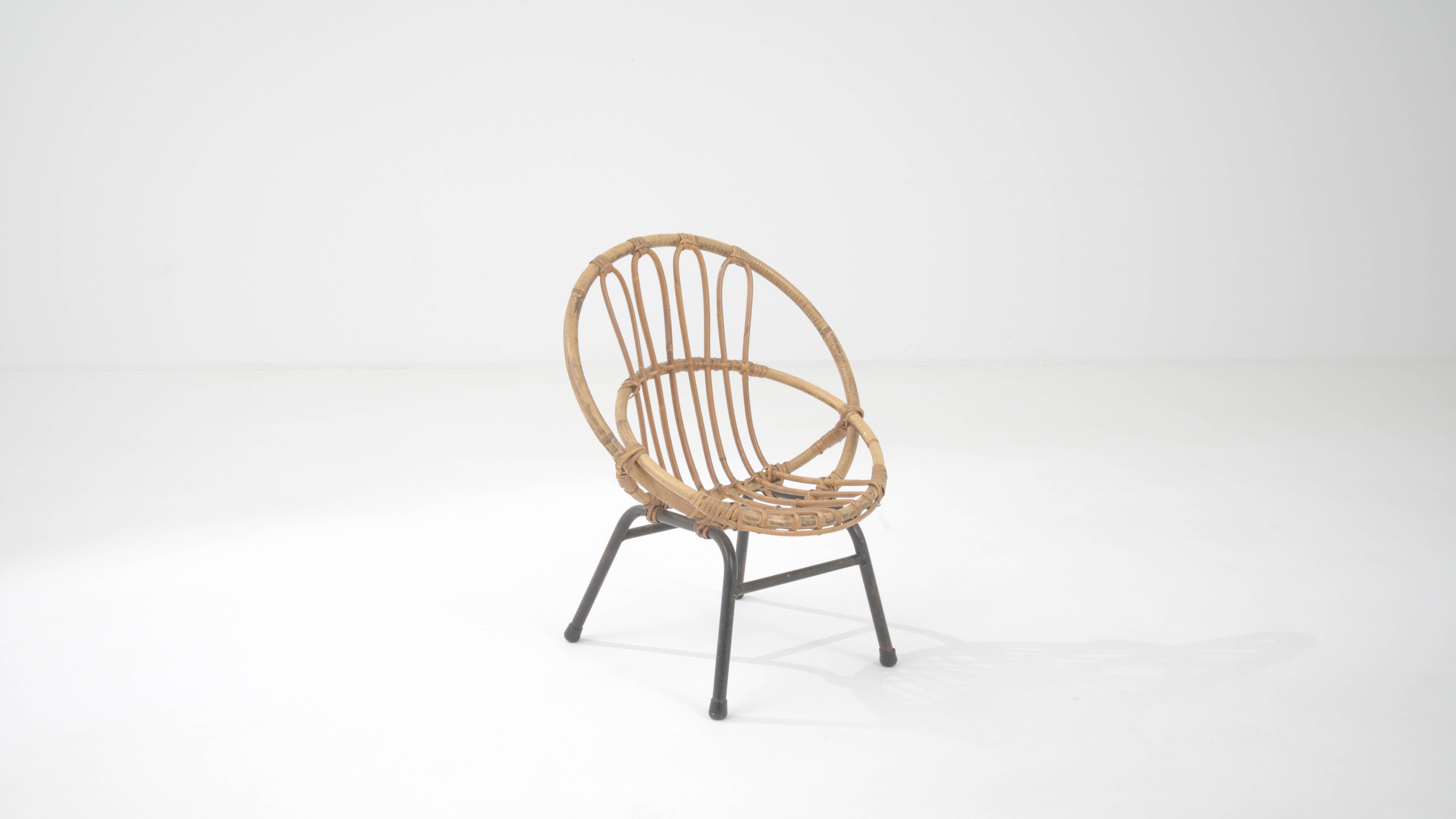 1960s French Miniature Rattan and Metal Armchair 5
