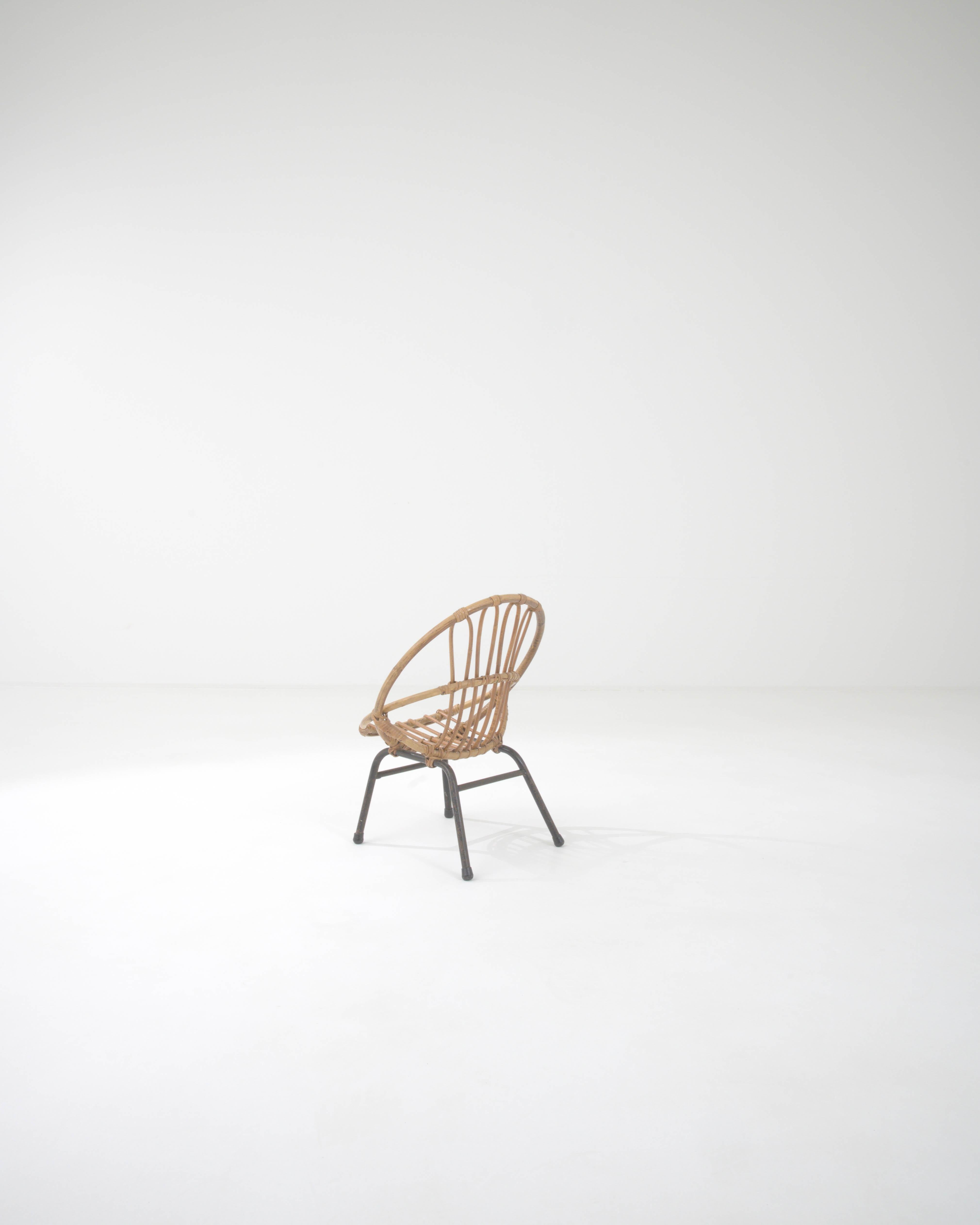 1960s French Miniature Rattan and Metal Armchair 2