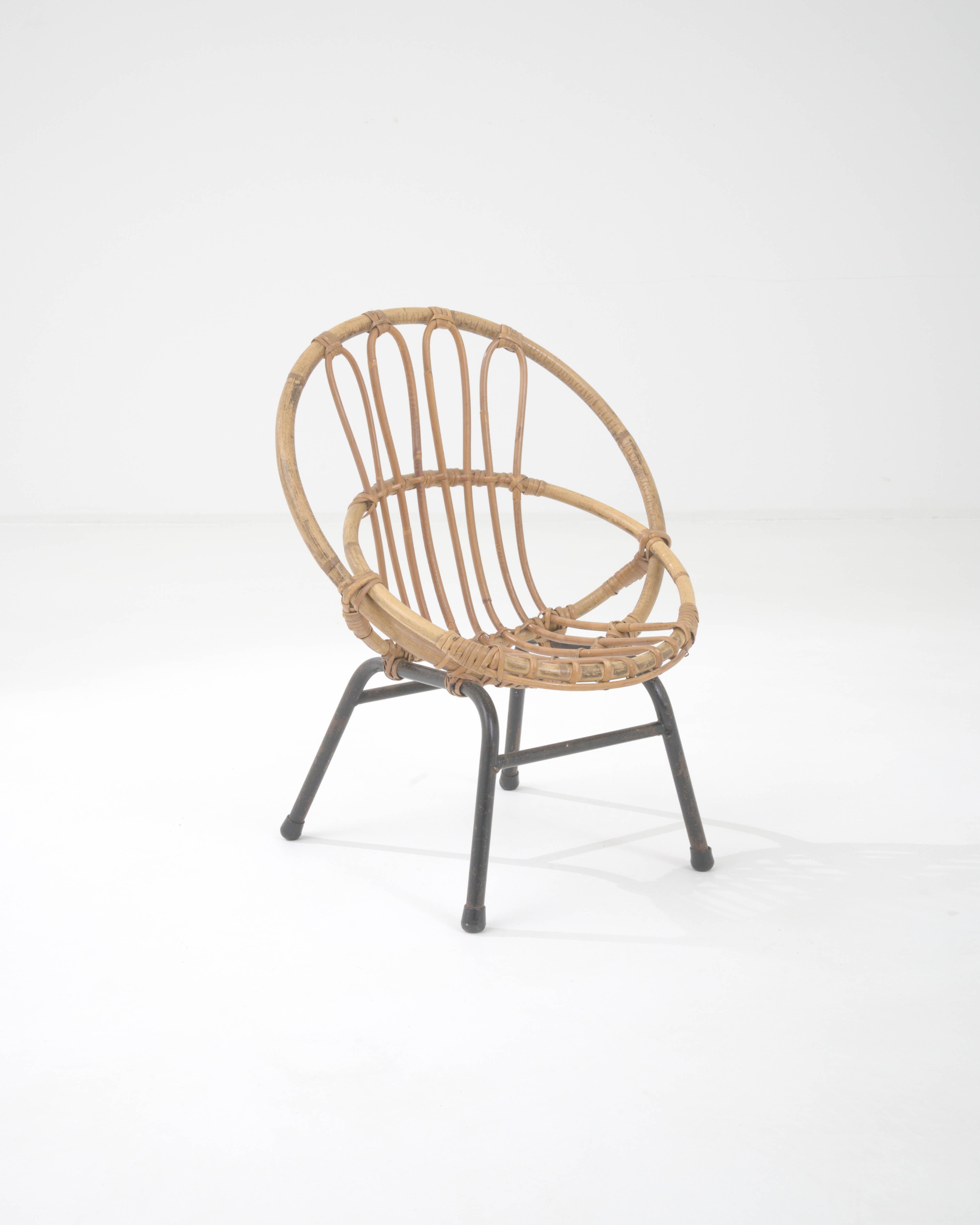 1960s French Miniature Rattan and Metal Armchair 4