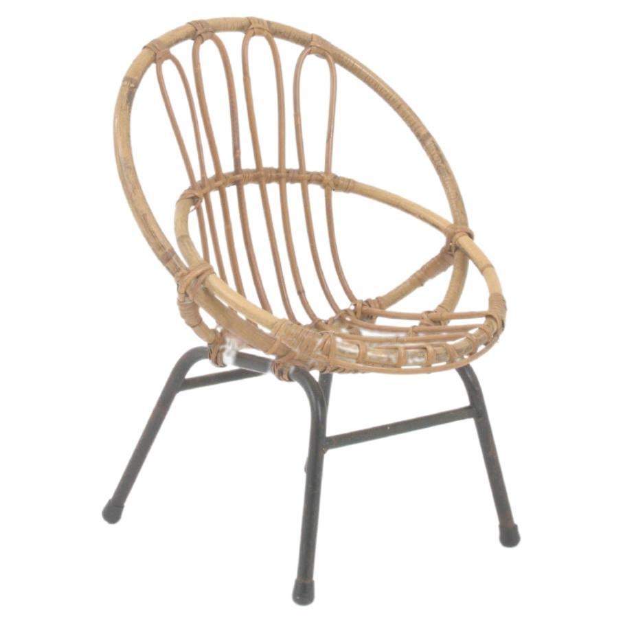 1960s French Miniature Rattan and Metal Armchair
