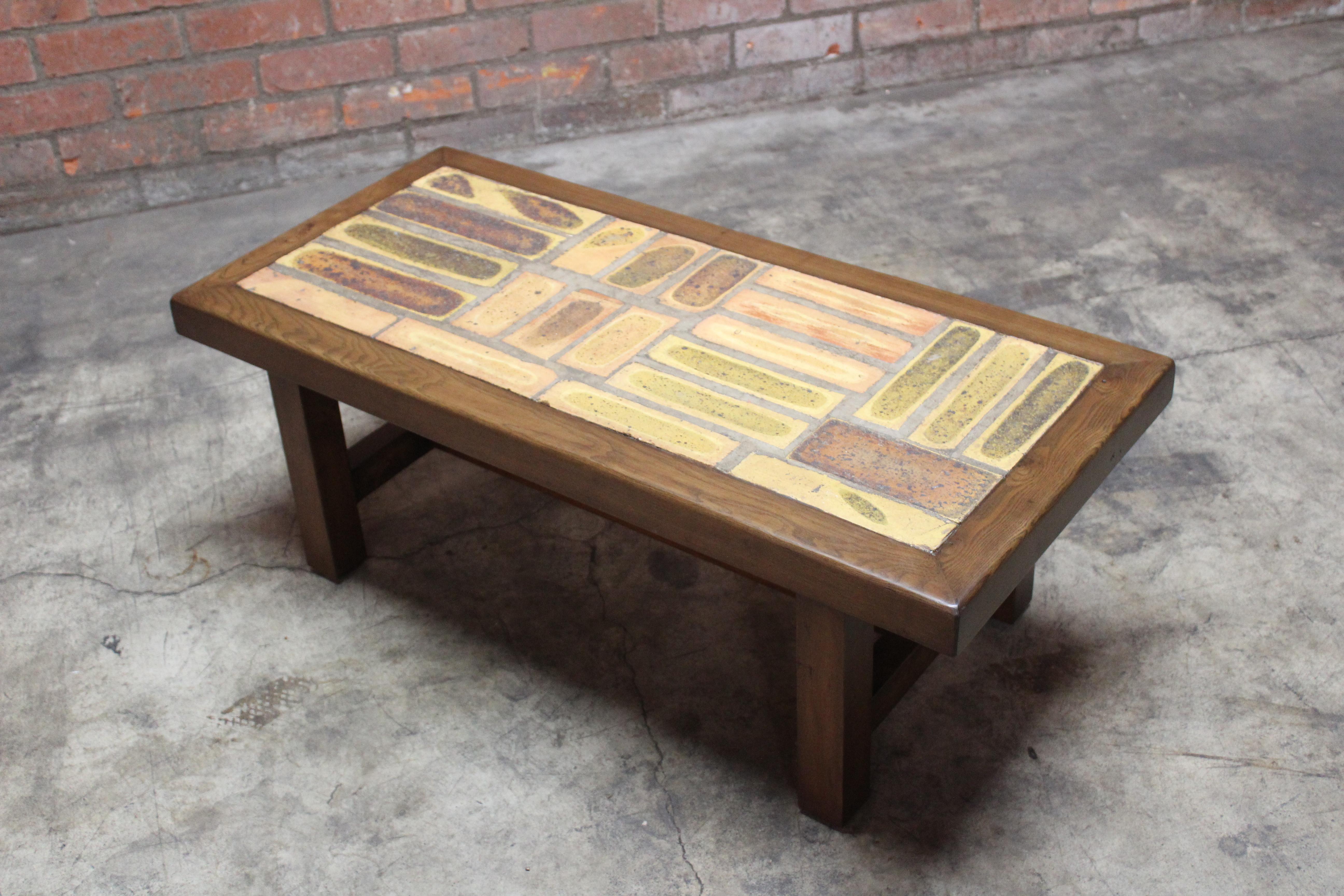 1960s French Modernist Ceramic Tile and Walnut Coffee Table 12
