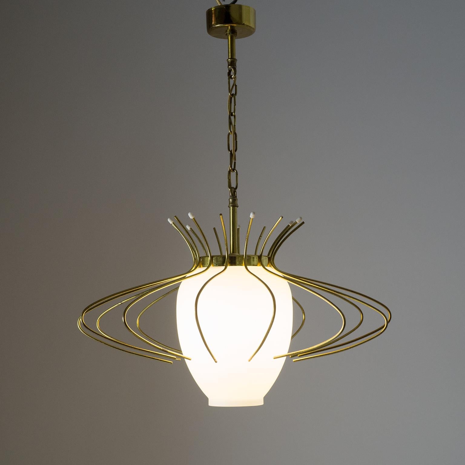 French Modernist Pendant, 1960s, Brass and Satin Glass 3