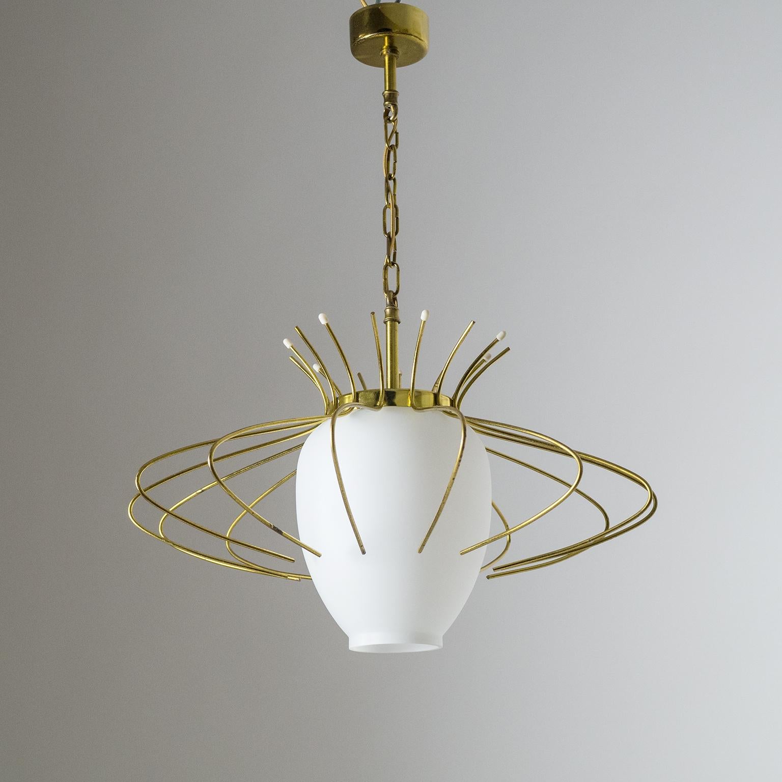 French Modernist Pendant, 1960s, Brass and Satin Glass 6
