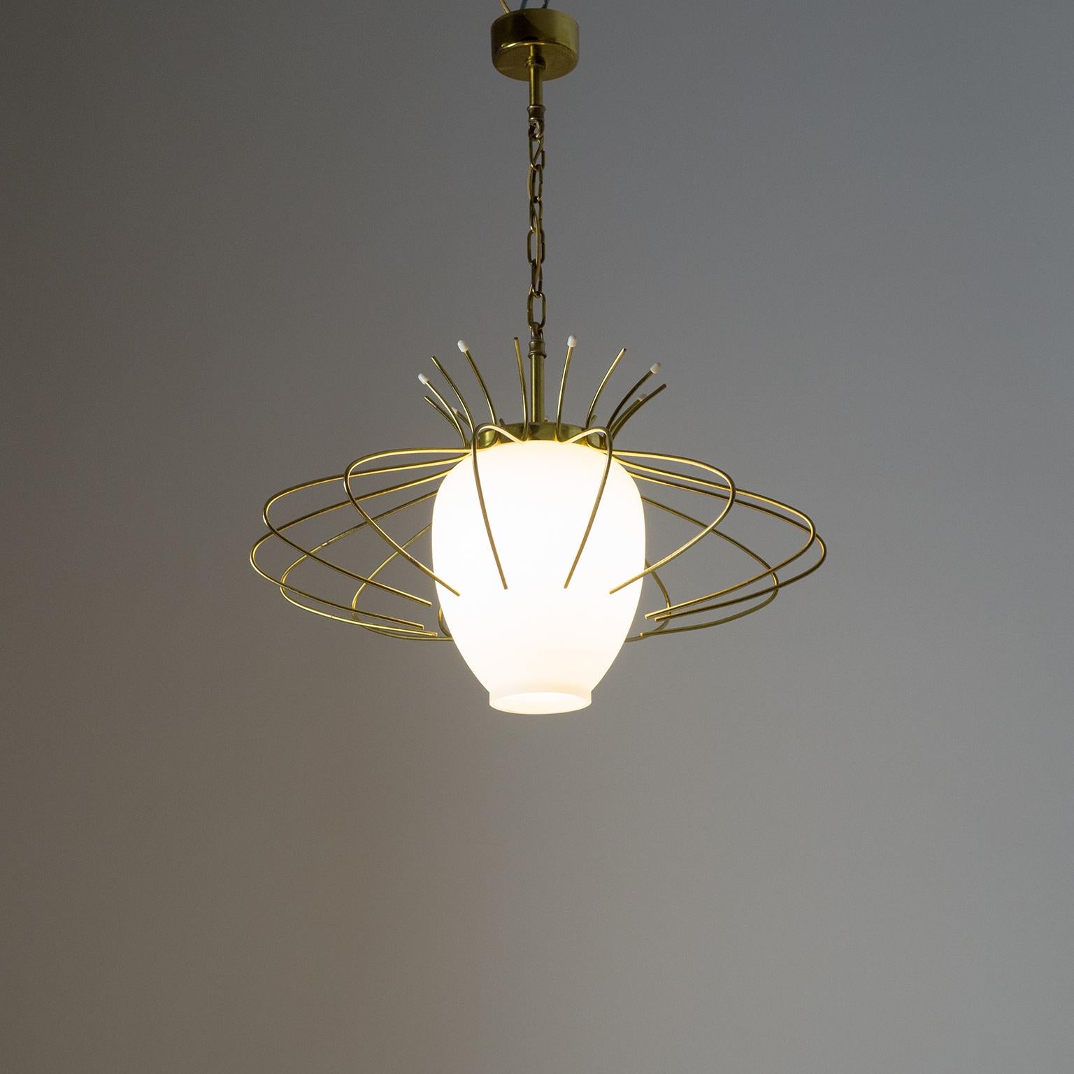 Mid-Century Modern French Modernist Pendant, 1960s, Brass and Satin Glass