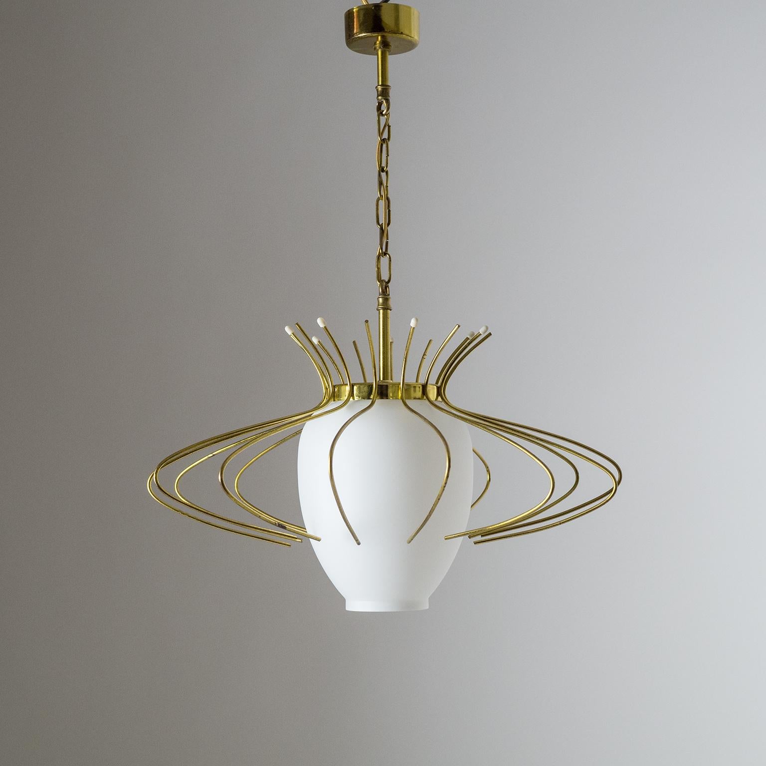French Modernist Pendant, 1960s, Brass and Satin Glass In Good Condition In Vienna, AT