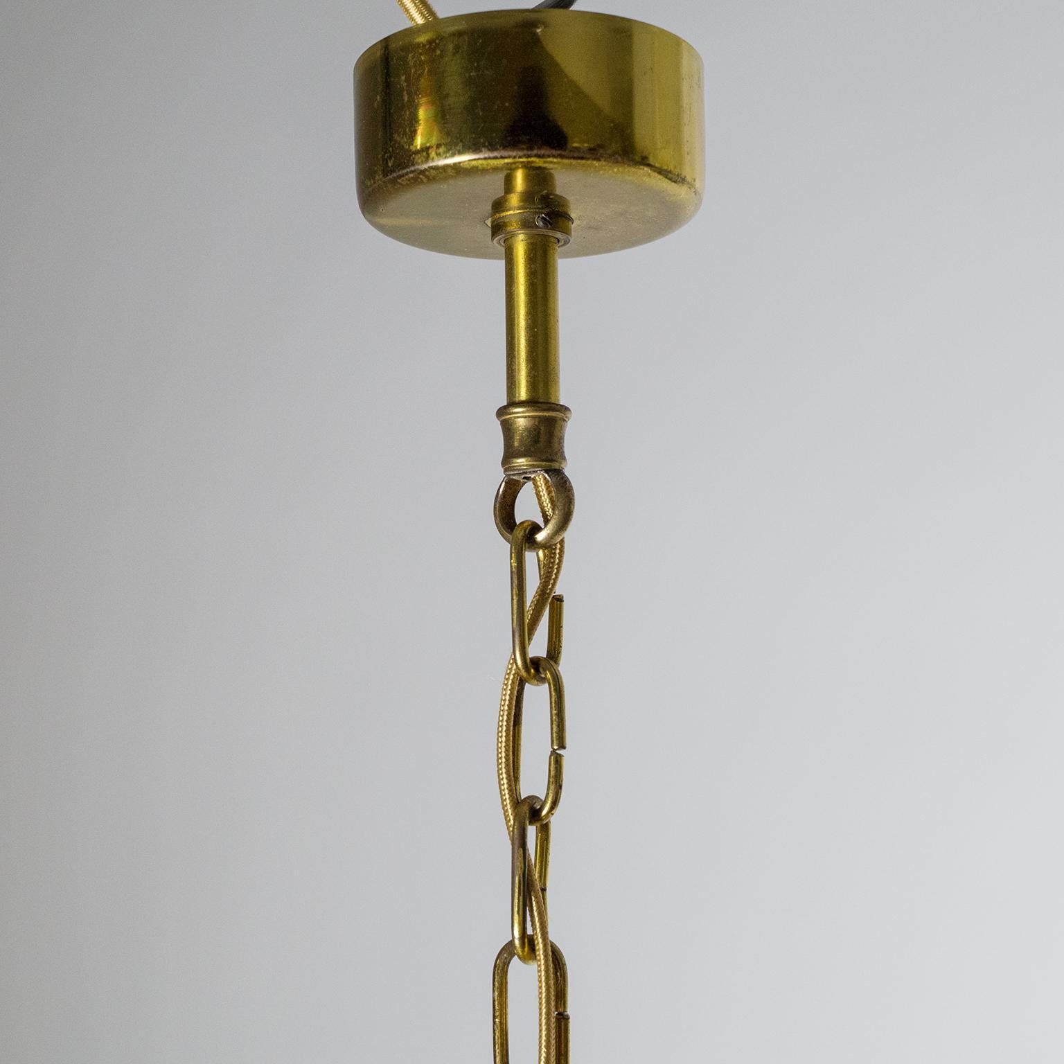 Plastic French Modernist Pendant, 1960s, Brass and Satin Glass
